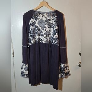 POL Oversized Navy and White Floral Sleeve Cardigan
